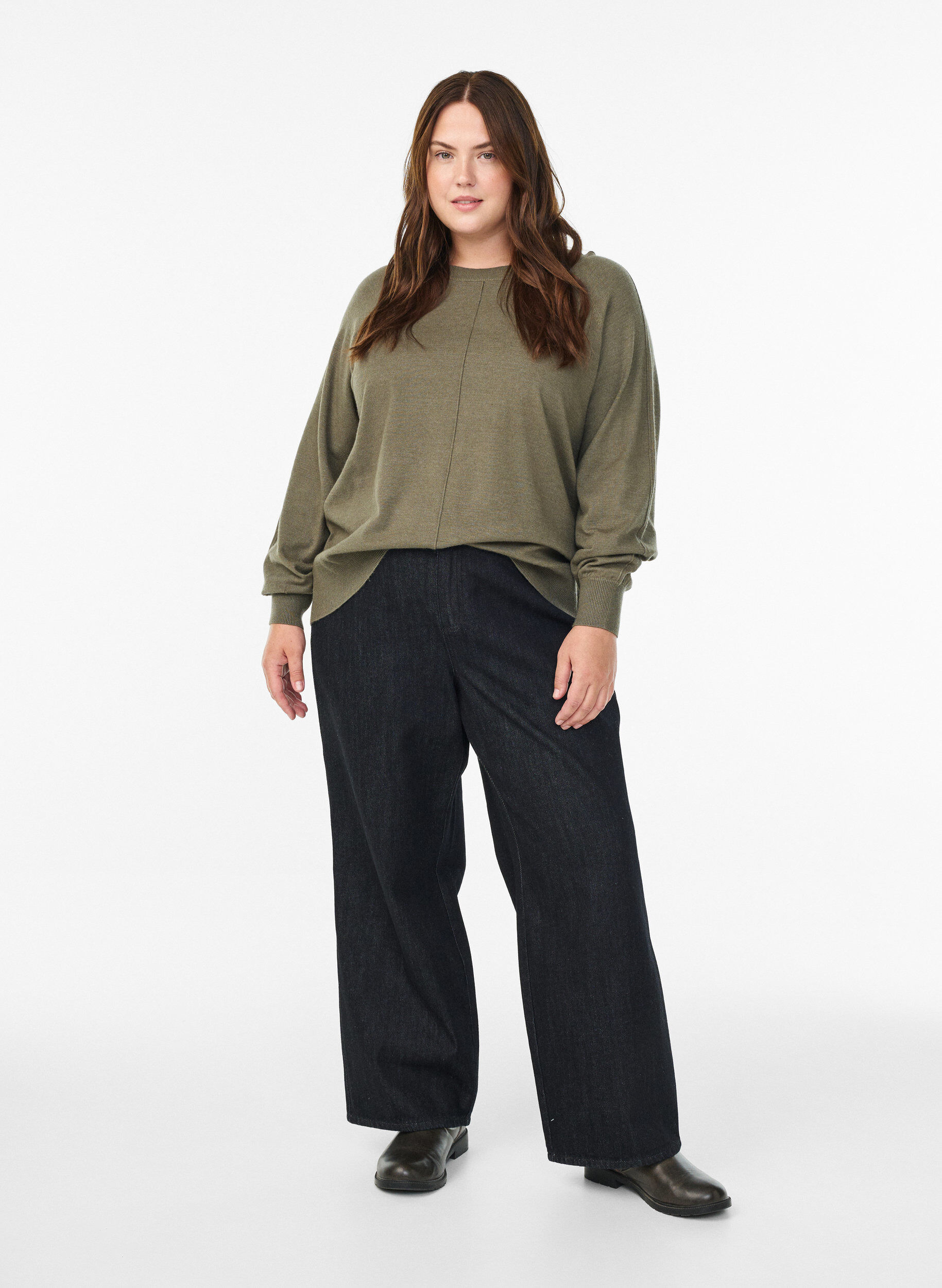 ZizziStrickbluse mit Mittelnaht und Raglan&auml;rmeln, Gr&uuml;n, Model image number 1