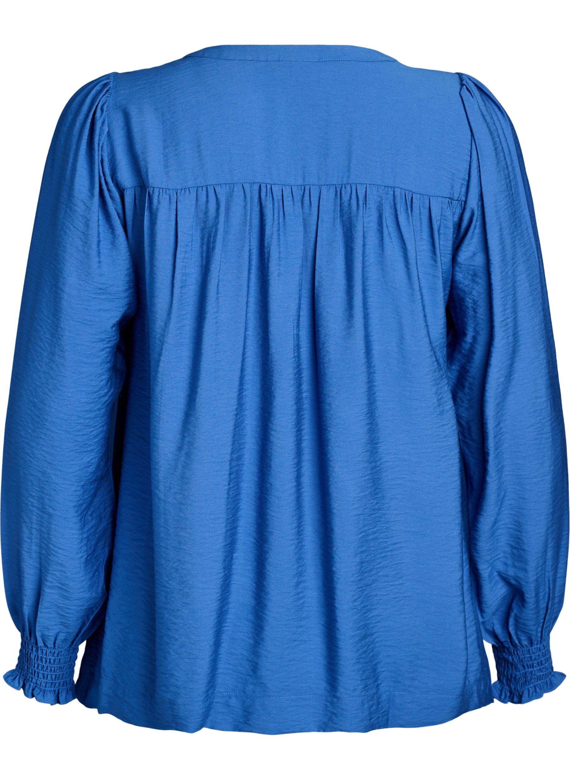 ZizziViskose-Bluse mit Puff&auml;rmeln und gerafften Details, Blau, Packshot image number 1