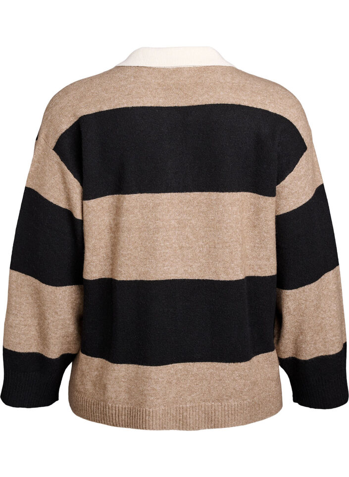 Strickbluse mit Kragen und V-Ausschnitt, Schwarz, Packshot image number 1