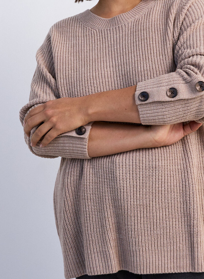 Strickbluse mit Rippstruktur und Knopfdetails, Beige, Model image number 3