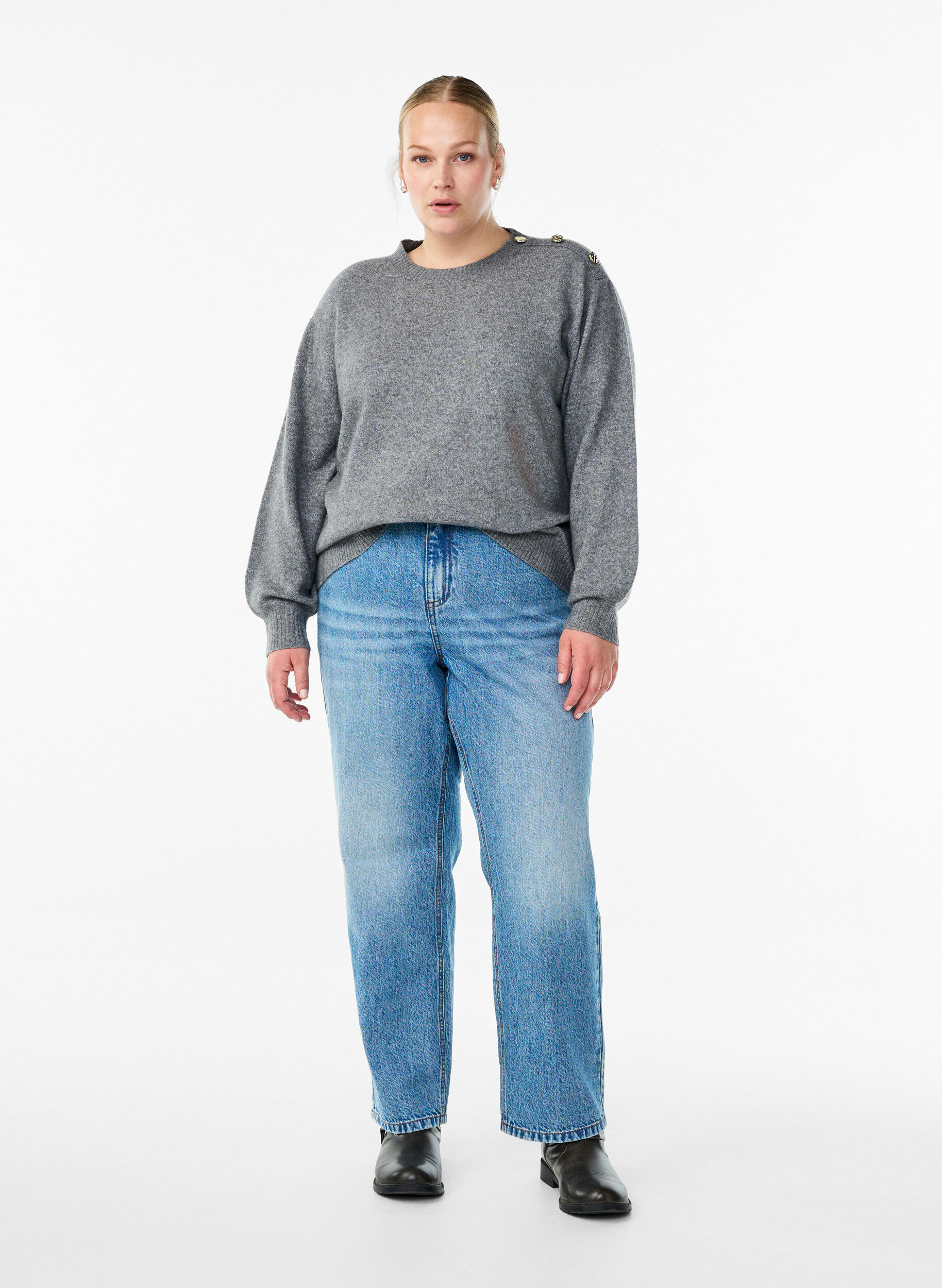 ZizziStrickbluse mit Knopfleiste, Grau, Model image number 1