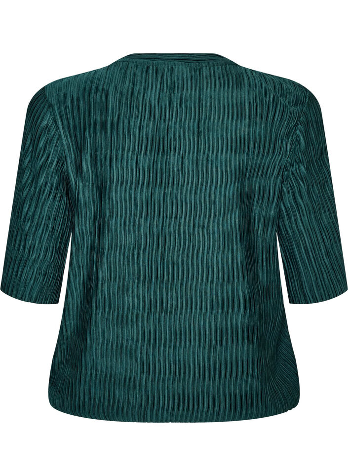 Bluse mit welliger Struktur und Ballonform, Gr&uuml;n, Packshot image number 1