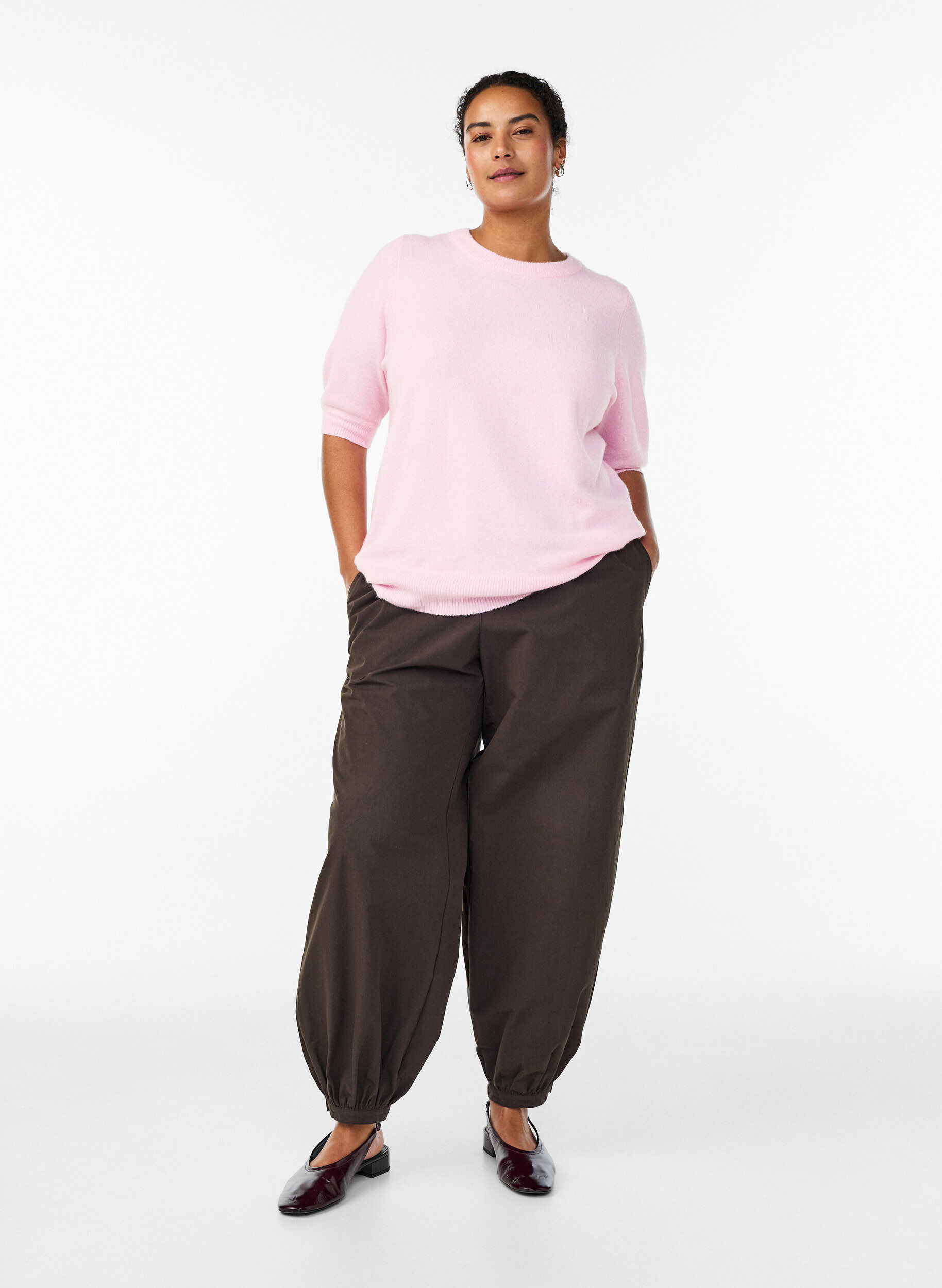 ZizziBluse aus Strick mit kurzen &Auml;rmeln, Pink, Model image number 1