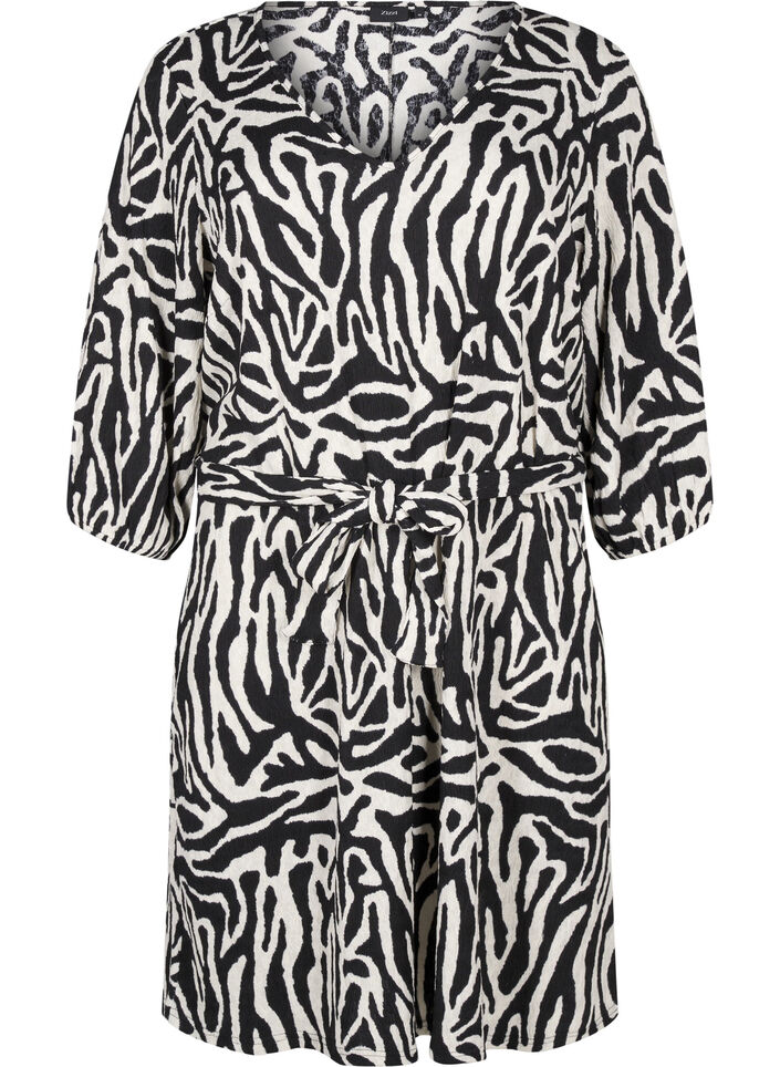 Kleid mit 3/4-&Auml;rmeln und Zebraprint, Schwarz, Packshot image number 0