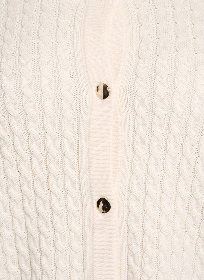 Zopfmuster-Strickjacke mit goldenen Knöpfen, Vanille, Packshot image number 2