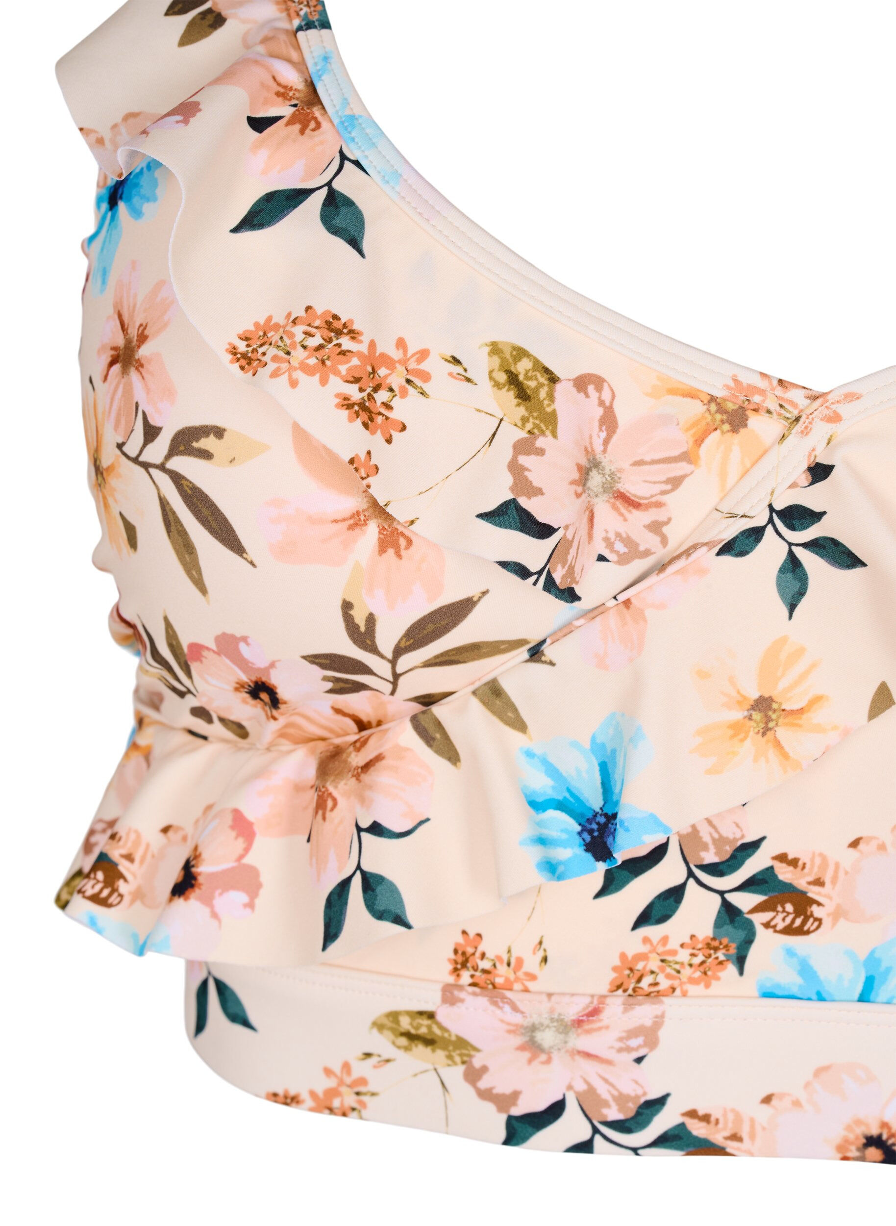 ZizziGebl&uuml;mtes Bikinioberteil mit R&uuml;schendetails, Beige, Packshot image number 2