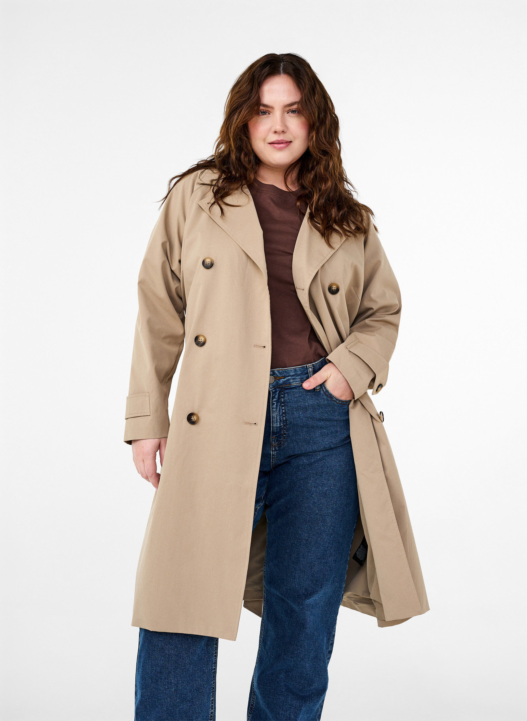 ZizziKlassischer langer Trenchcoat mit G&uuml;rtel, Chinchilla, Model image number 0