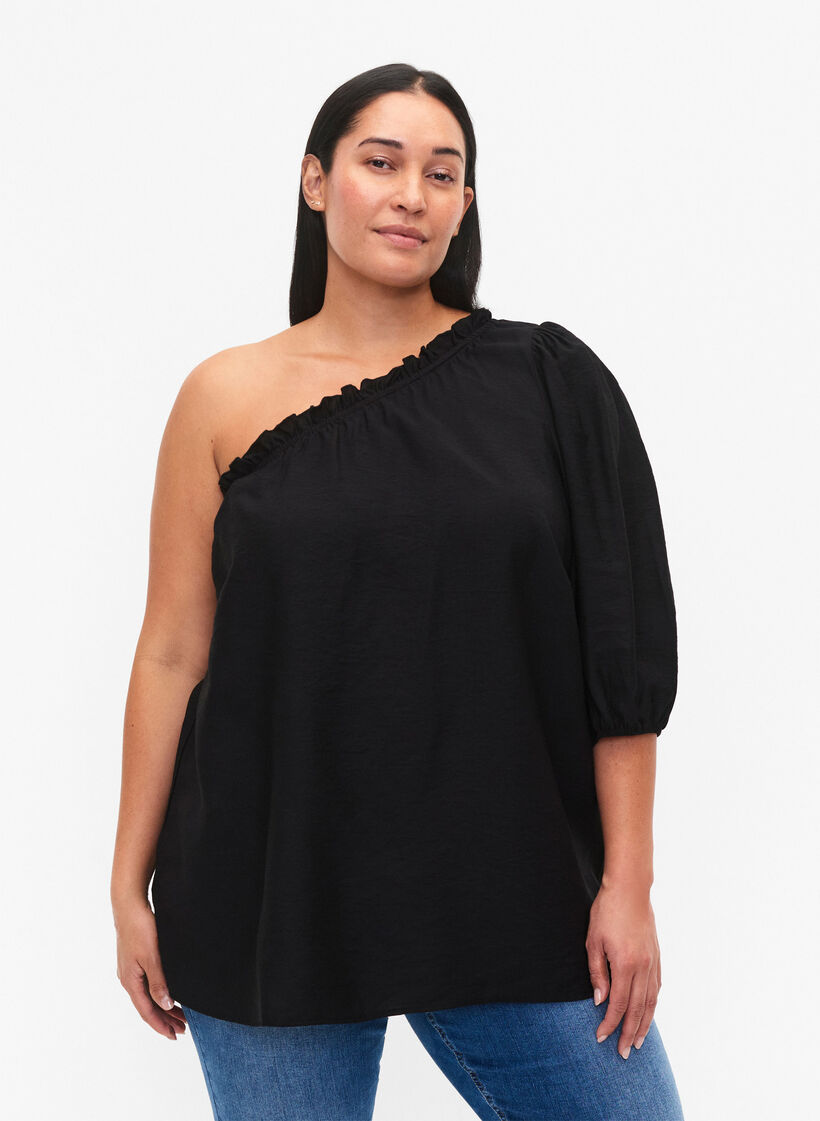 Schulterbluse aus Viskose, Schwarz, Model image number 0