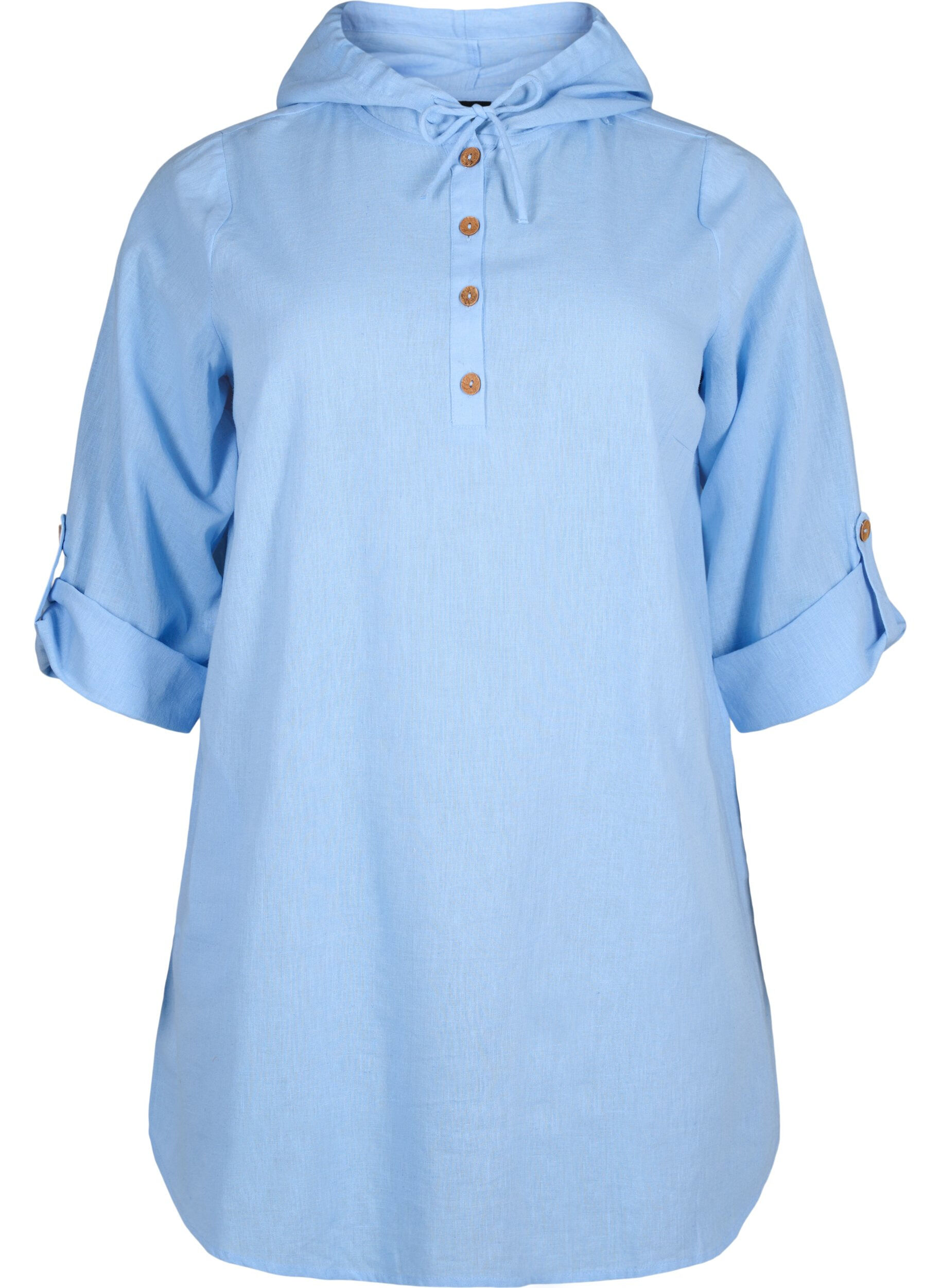 ZizziTunika mit Kapuze aus Baumwolle und Leinen, Serenity, Packshot image number 0