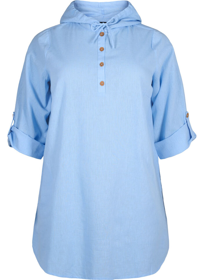 Tunika mit Kapuze aus Baumwolle und Leinen, Serenity, Packshot image number 0