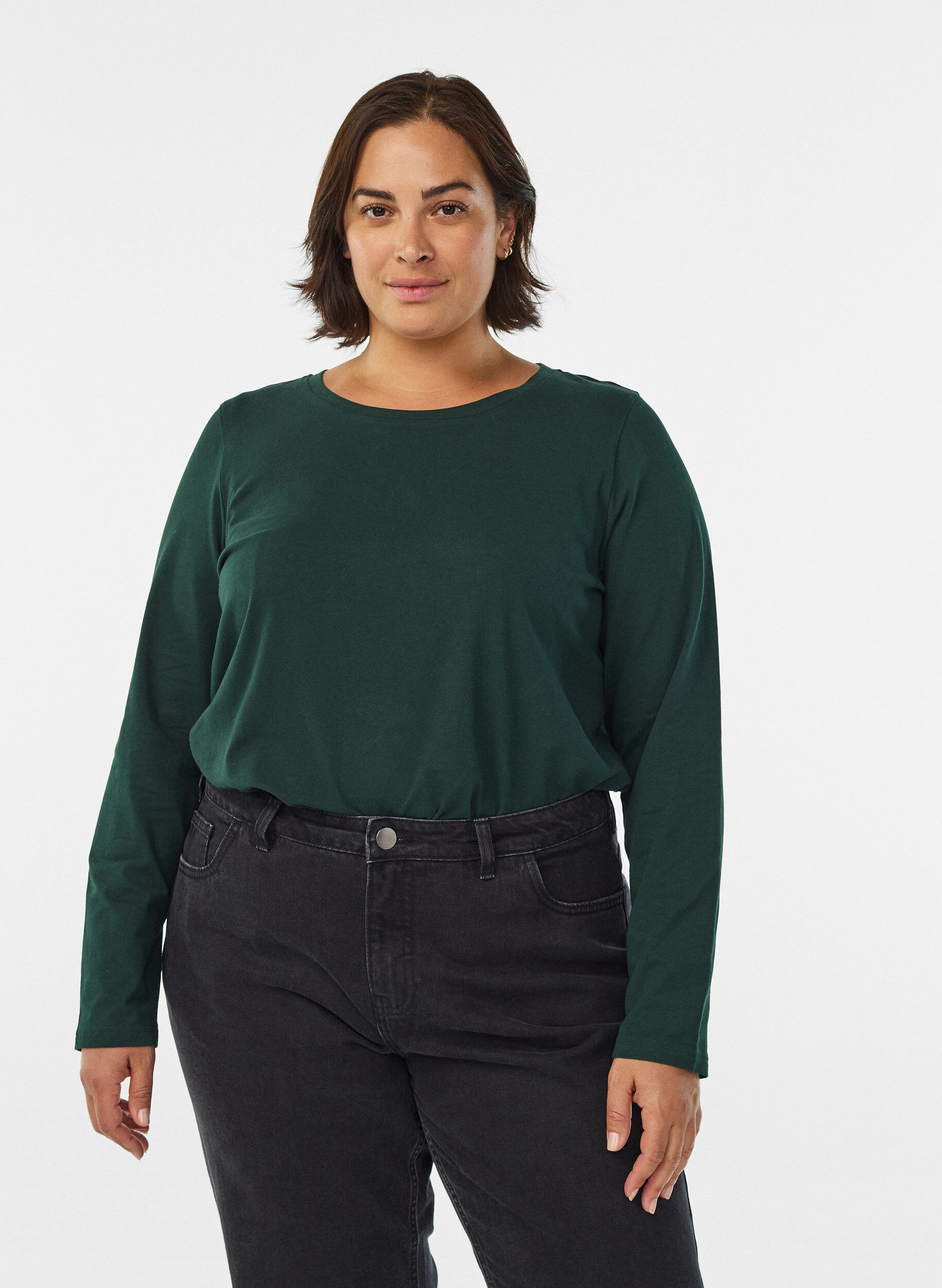 ZizziBasic Bluse aus Jersey mit langen &Auml;rmeln, Gr&uuml;n, Model image number 0
