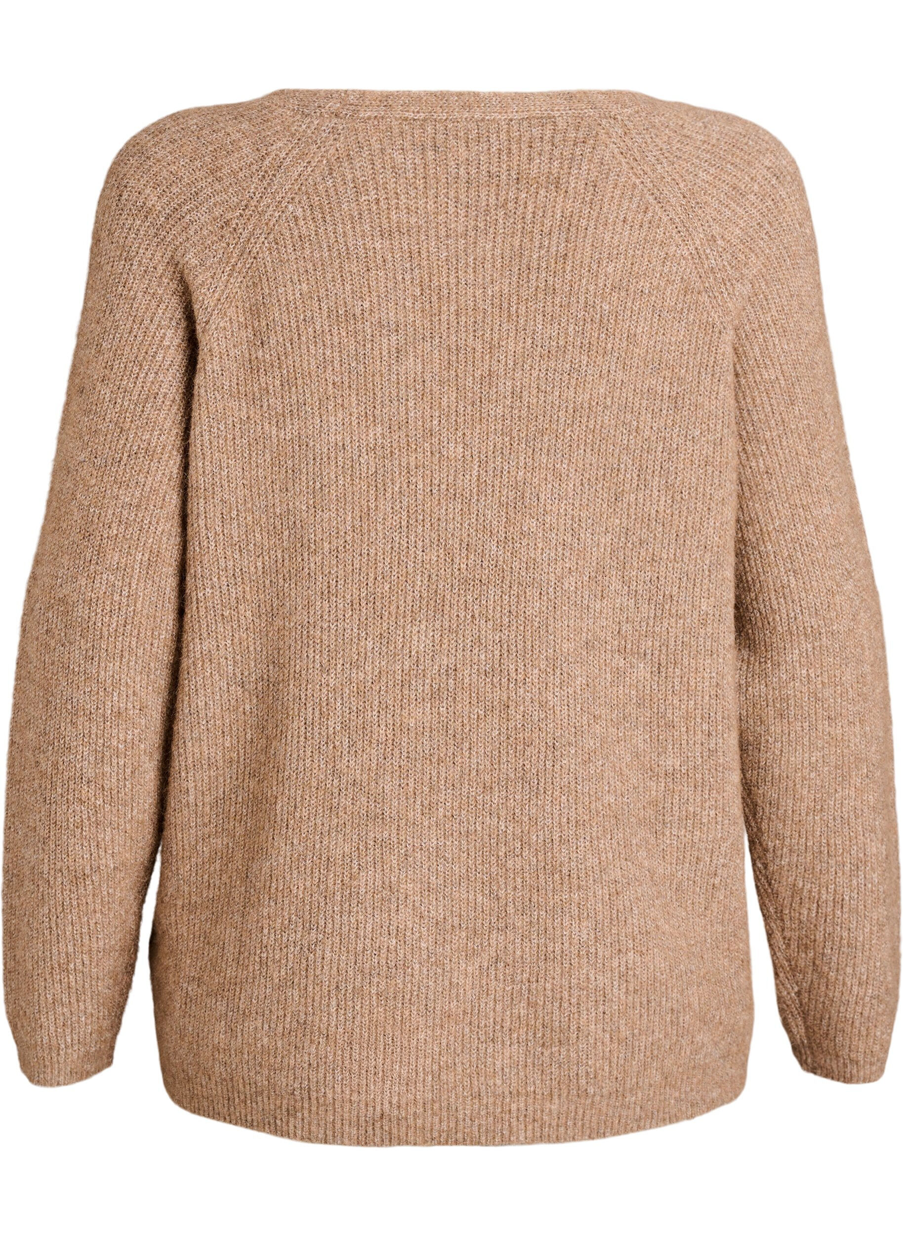 ZizziStrickbluse mit V-Ausschnitt und Raglan&auml;rmeln, Braun, Packshot image number 1