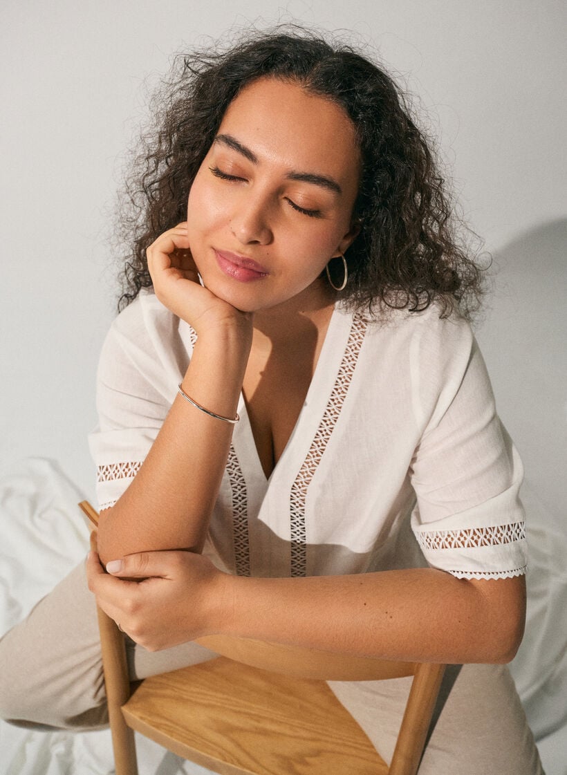 Bluse aus Leinen und Viskose mit H&auml;keldetails, Wei&szlig;, Image image number 0