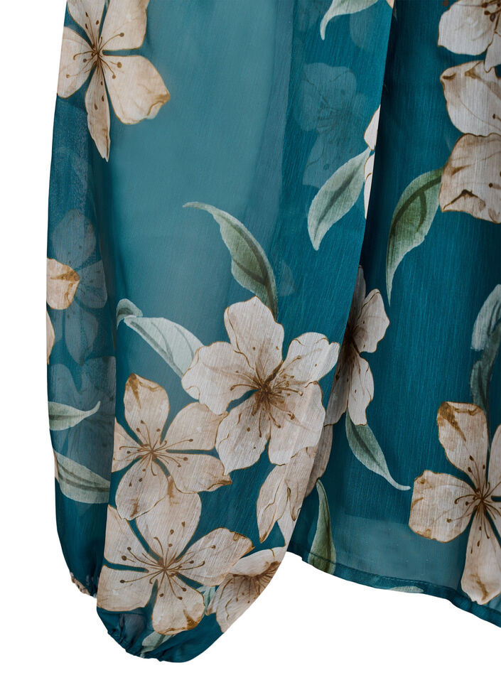 Bluse aus Chiffon mit gebl&uuml;mtem Print und langen &Auml;rmeln, Gr&uuml;n, Packshot image number 3