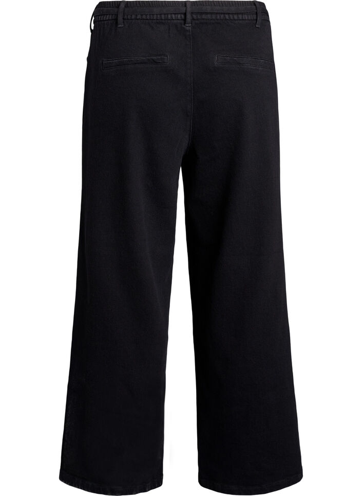 Jeans mit lockerer Passform, elastischem Bund und Tunnelzug, Schwarz, Packshot