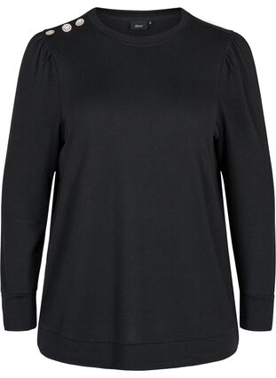 Langarm Bluse mit Schulterdetail, Black, Packshot image number 0