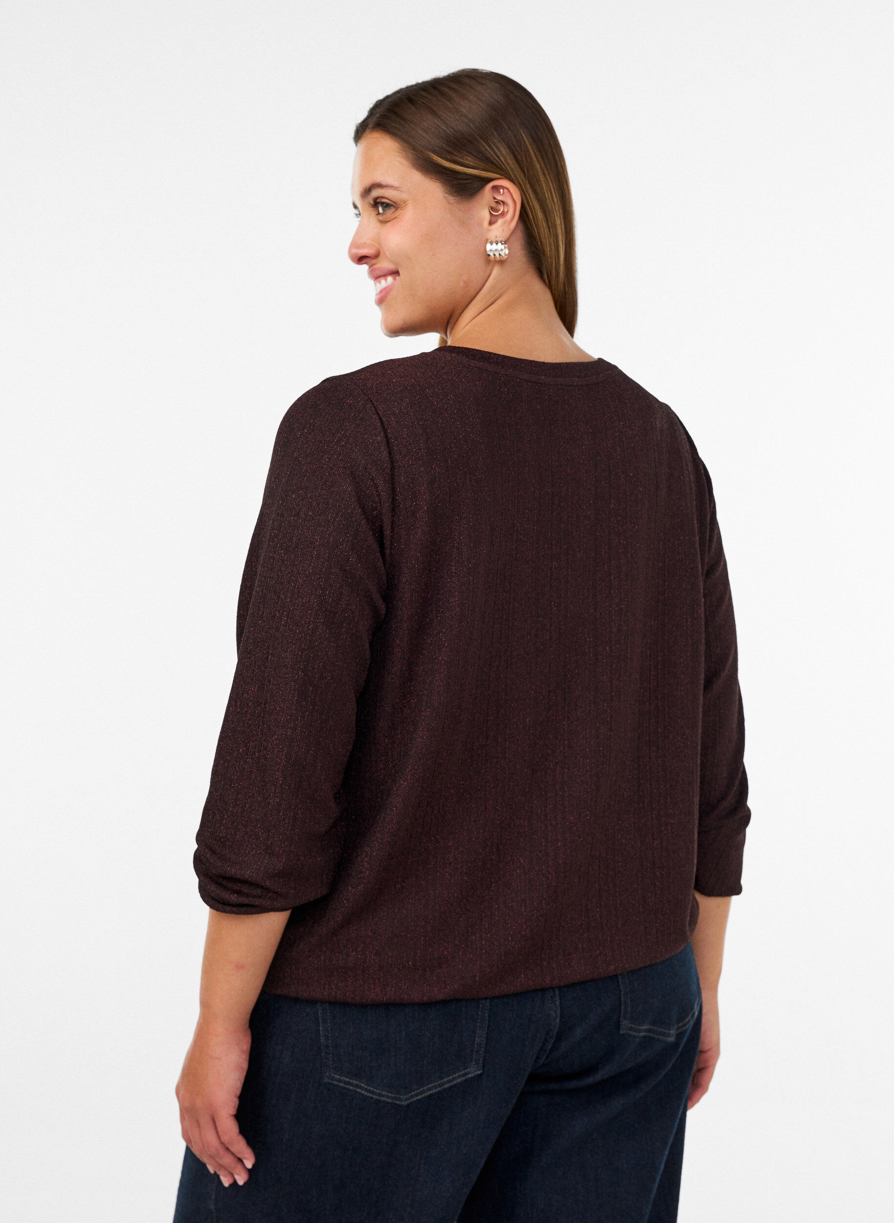 ZizziBluse mit vertikaler Struktur und Glitzerfaden, Braun, Model image number 2