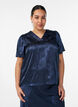 Gebl&uuml;mte Bluse aus Satin mit V-Ausschnitt, Blau, Model image number 0