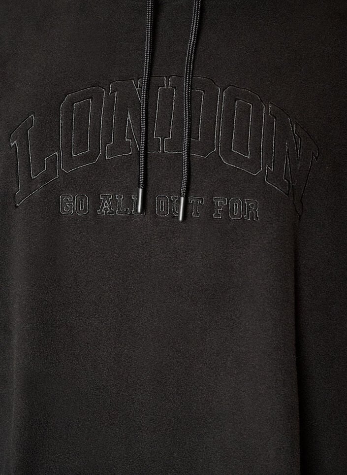 Hoodie aus Fleece mit hohem Kragen und aufgesticktem Text, Schwarz, Packshot image number 2