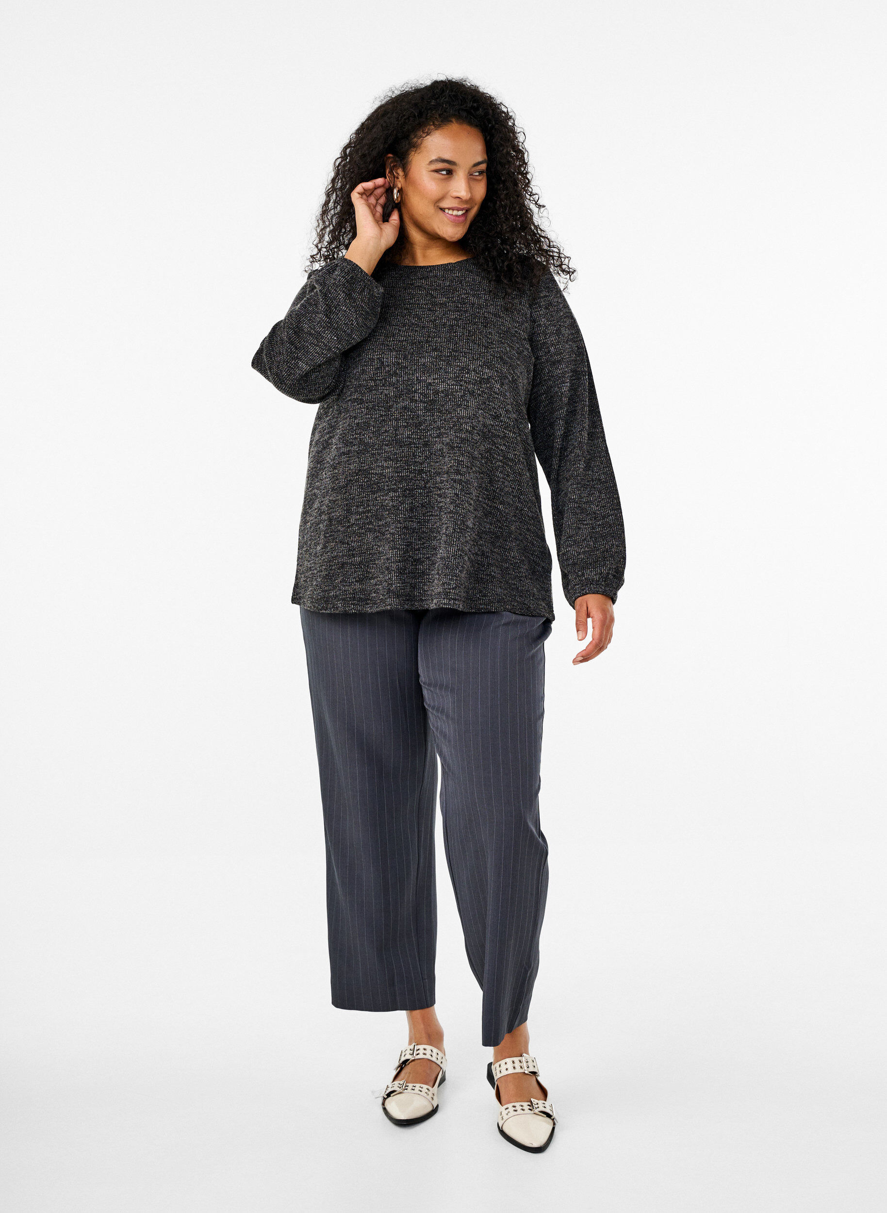 ZizziFLASH - Bluse aus Jersey mit langen &Auml;rmeln, Grau, Model image number 1