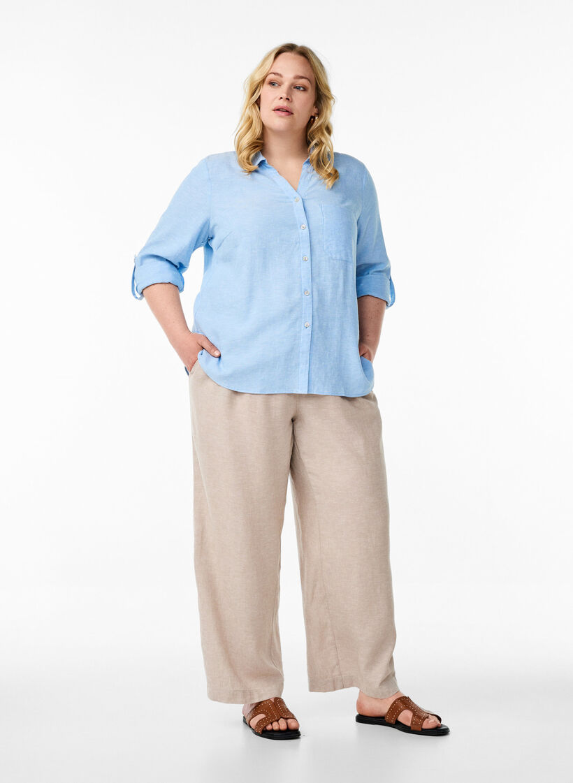 Bluse aus Leinen und Viskose mit 3/4-&Auml;rmeln, Blau, Model image number 1
