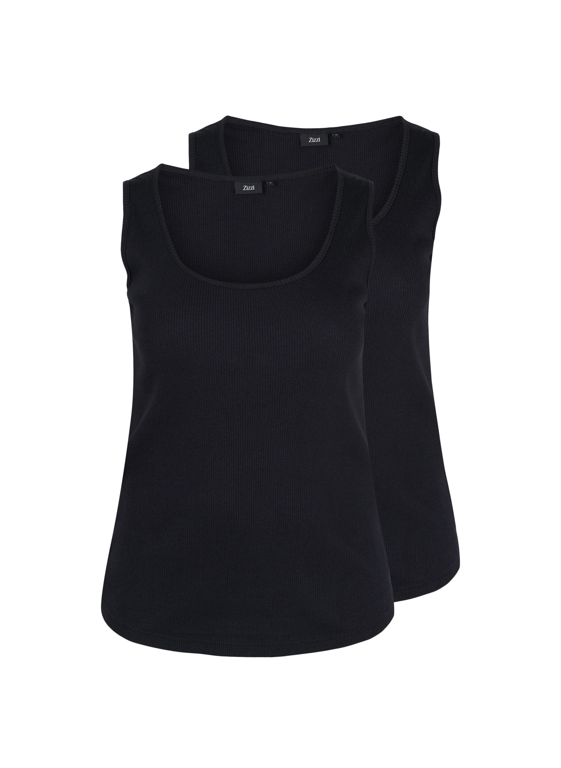Zizzi2er-Pack Basic Tanktop in Ripp Optik, Black/Black, Packshot image number 0
