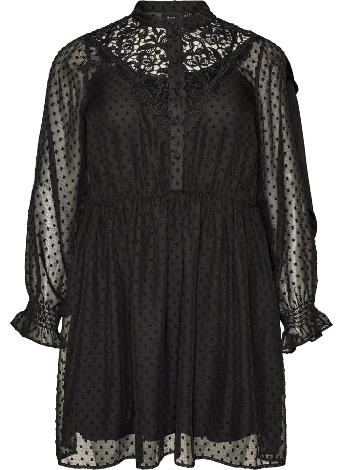 Kleid aus Chiffon mit Guipure-Spitze und Empire-Linie, Schwarz, Packshot image number 0