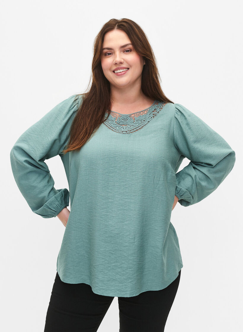 Bluse aus Viskose mit H&auml;keldetails, Chinois Green, Model image number 0