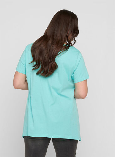 Kurzarm T-Shirt aus Baumwolle mit A-Linie, Aqua Sky PARIS, Model image number 1