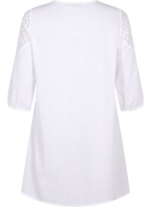 Kleid aus einer Baumwollmischung mit Leinen und Häkeldetails, Bright White, Packshot image number 1