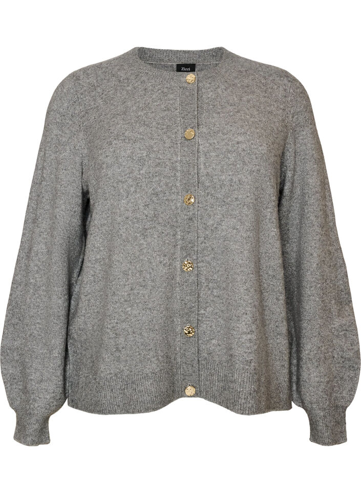 Strickjacke aus weichem Strick mit goldfarbenen Kn&ouml;pfen, Grau, Packshot image number 0