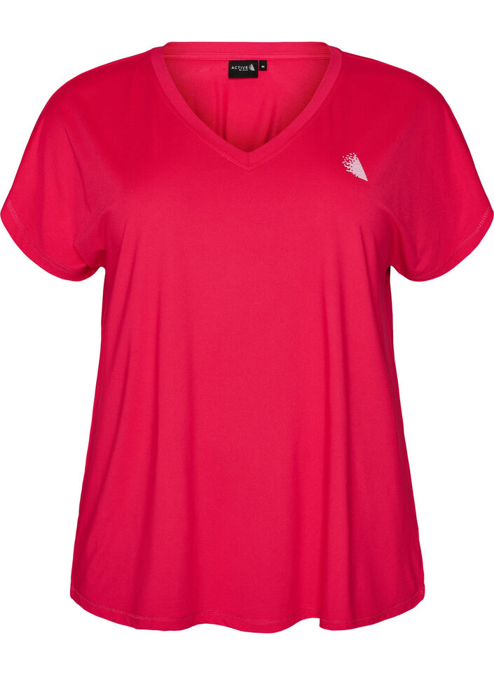 Lockeres Trainings-T-Shirt mit V-Ausschnitt, Pink, Packshot image number 0