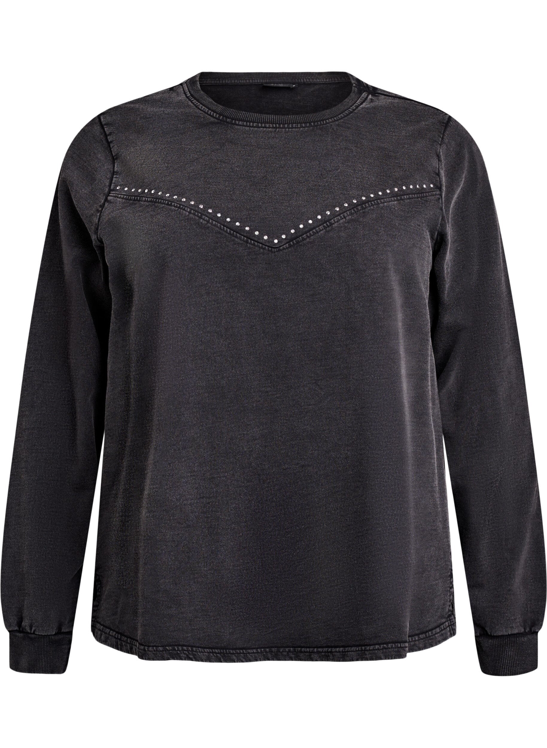 Sweatshirt mit Strasssteinen und Washed-Optik