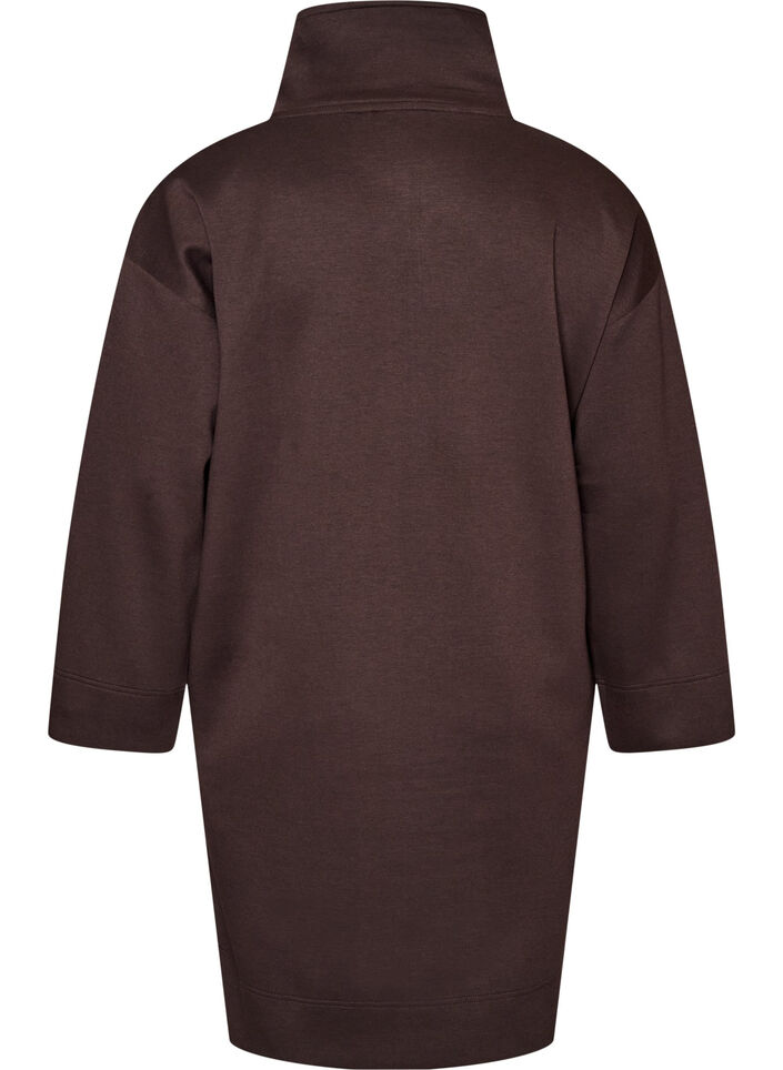 Sportliches Sweatkleid mit hohem Kragen und Rei&szlig;verschluss, Braun, Packshot image number 1