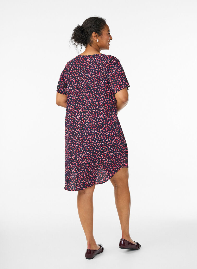 Kleid mit Aufdruck und kurzen &Auml;rmeln, Blau, Model image number 2