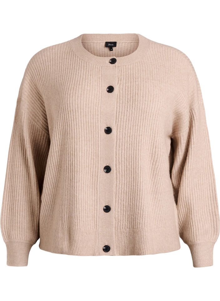 Rippenstrick Strickjacke mit Kn&ouml;pfen, Beige, Packshot image number 0