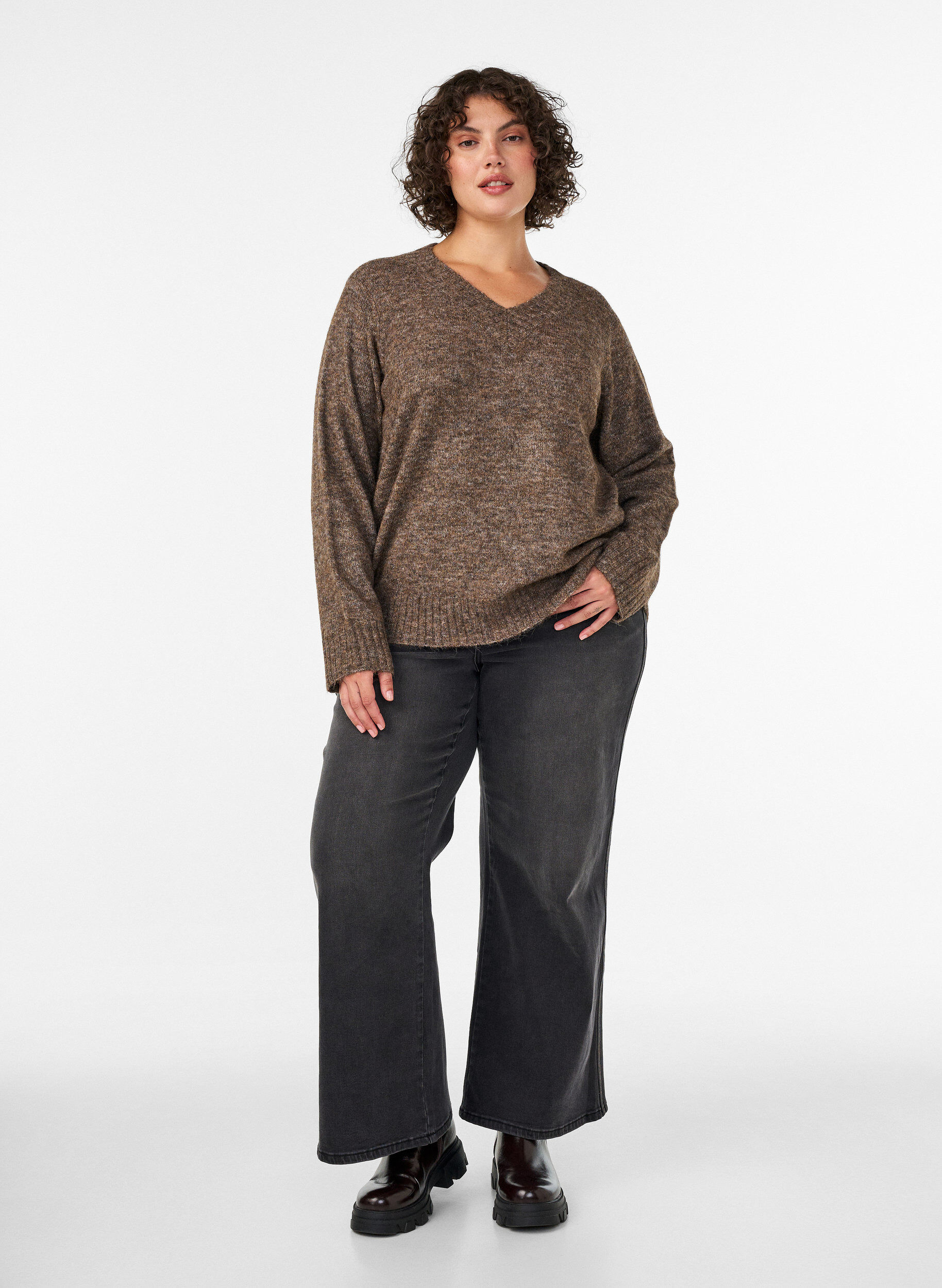 ZizziPullover mit V-Ausschnitt, Braun, Model image number 1