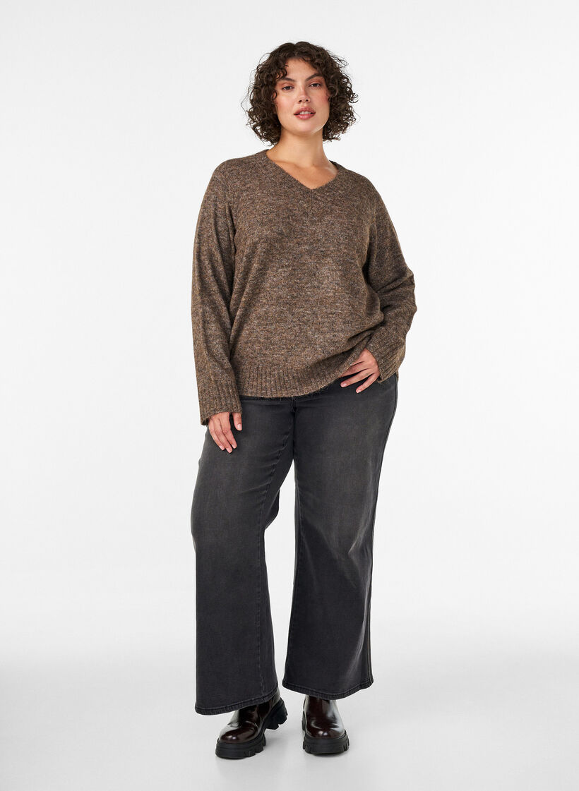 Pullover mit V-Ausschnitt, Braun, Model image number 1