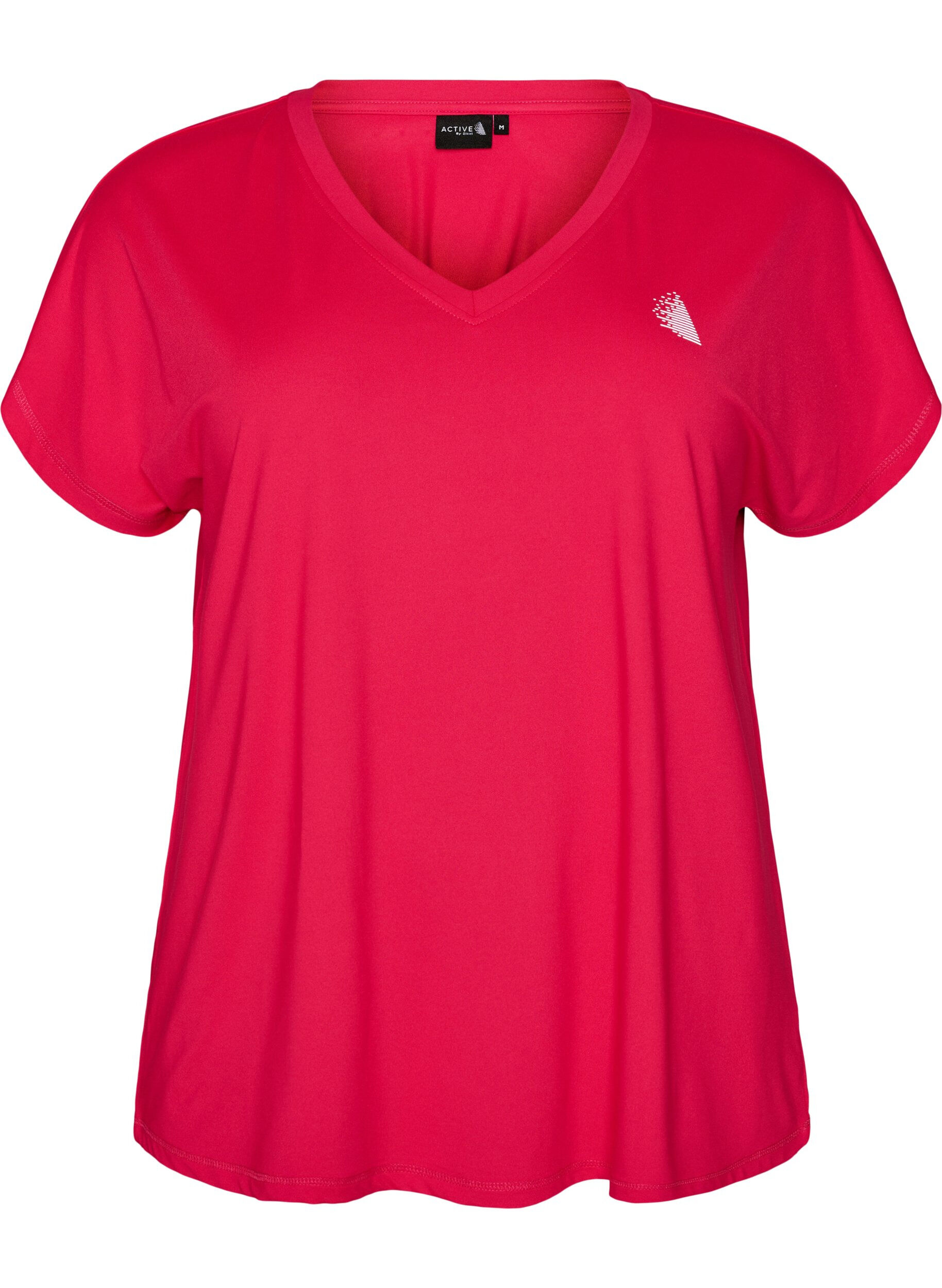 ZizziLockeres Trainings-T-Shirt mit V-Ausschnitt, Pink, Packshot image number 0