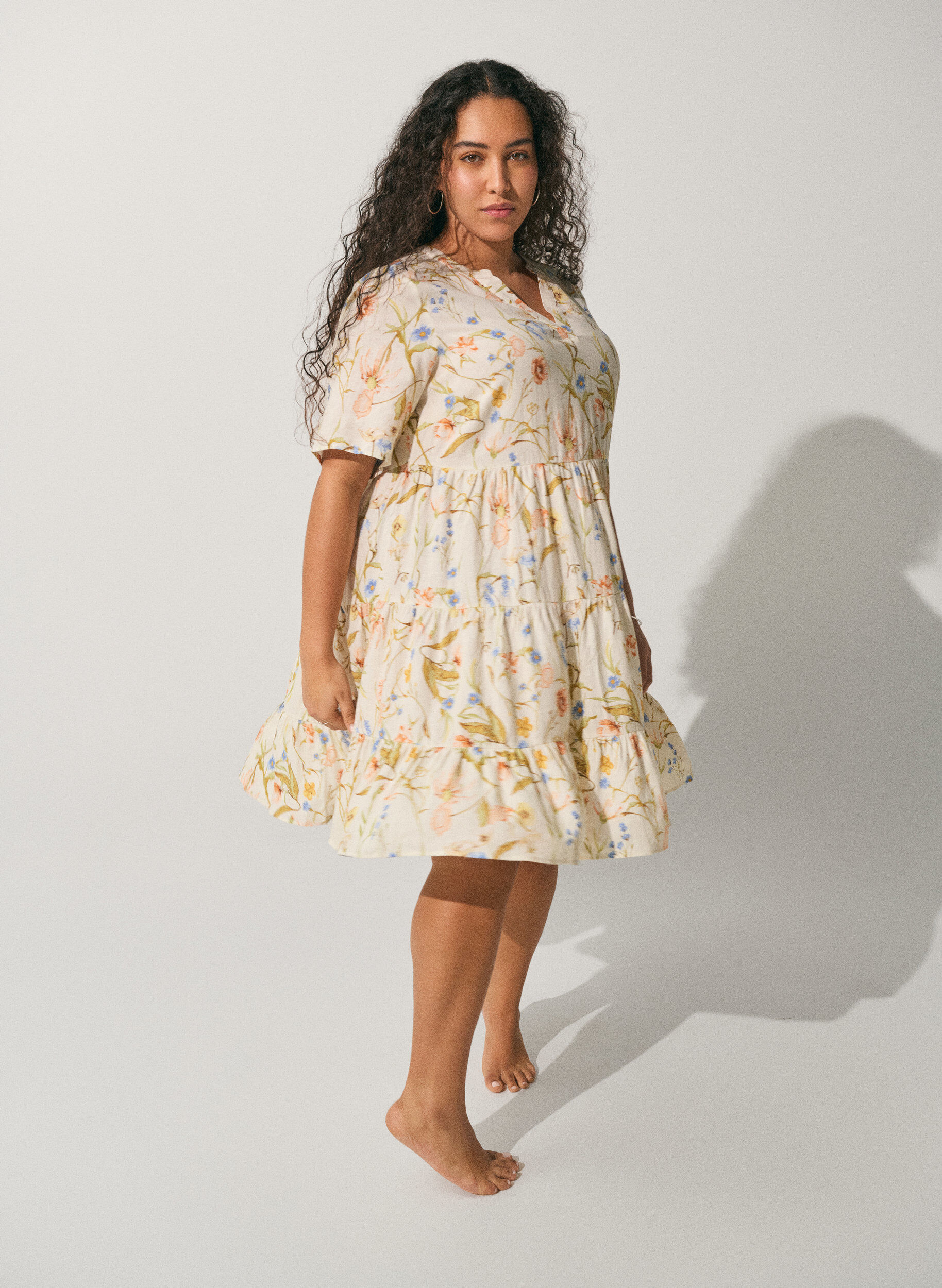 ZizziKnielanges A-Linien-Kleid aus Leinen und Viskose, Vanille, Image image number 0