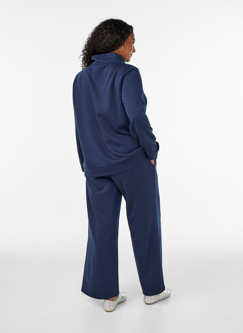 Hoch taillierte Sweatpants mit weitem Bein, Blau, Model image number 1