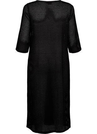 Kleid mit 3/4-Ärmeln und gestricktem Spitzenmuster, Black, Packshot image number 1