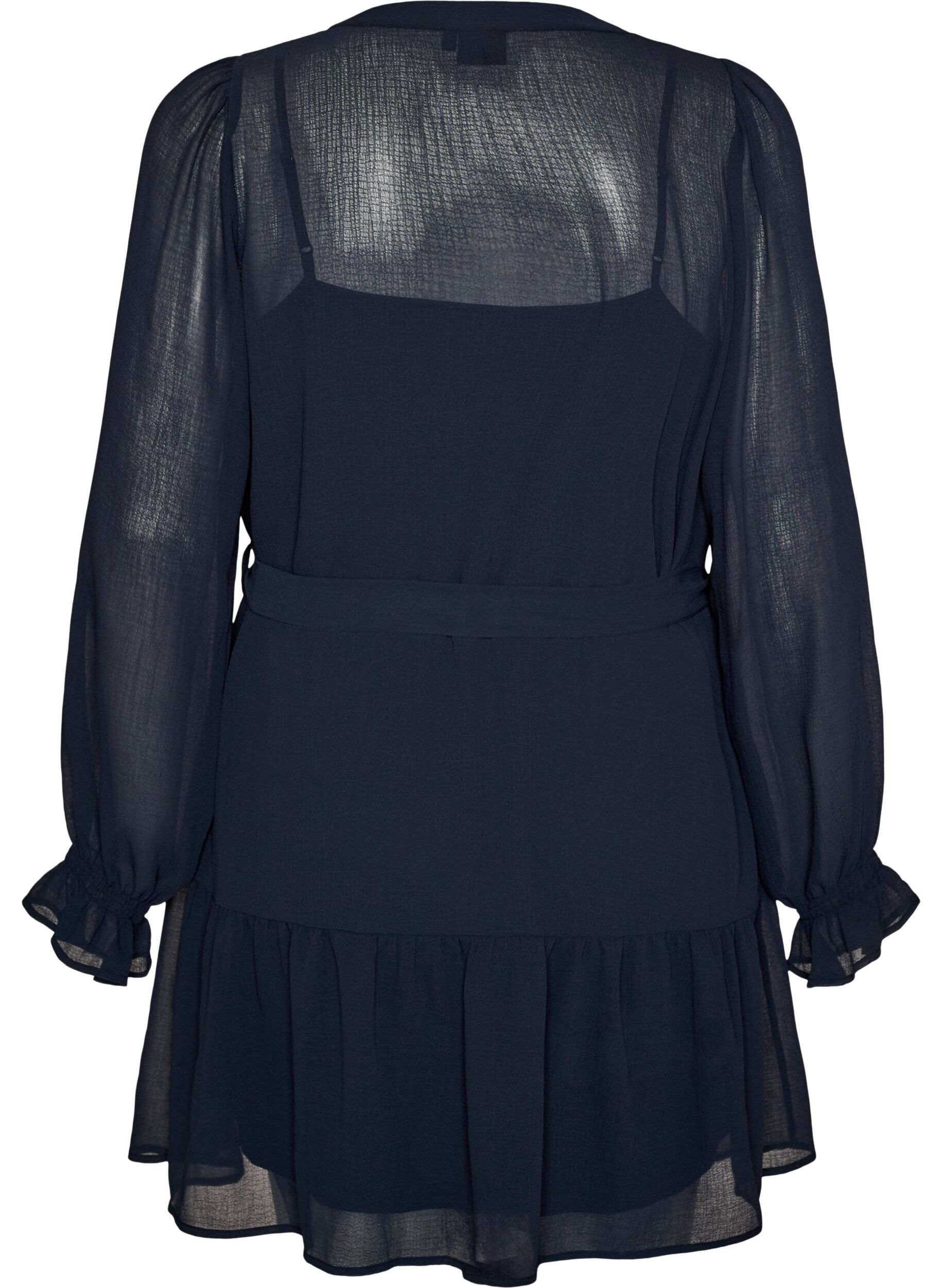 ZizziKurzes Kleid mit R&uuml;schendetails und Bindeg&uuml;rtel, Blau, Packshot image number 1