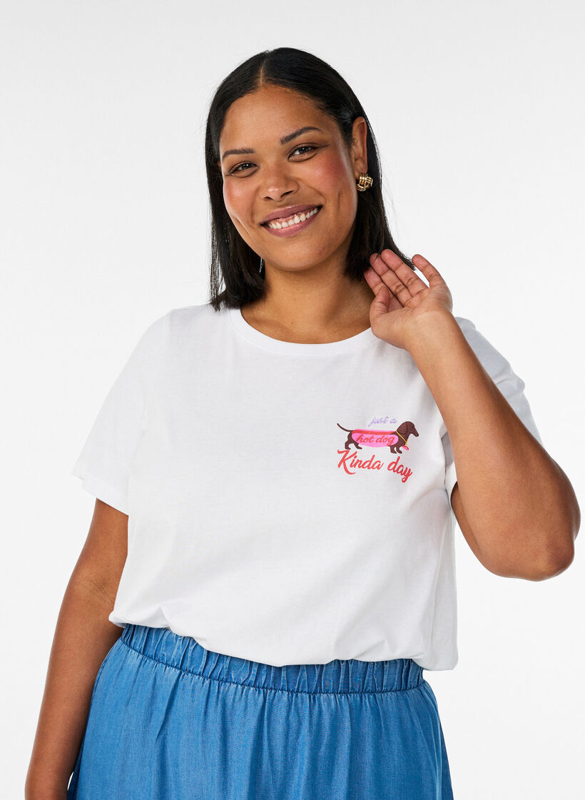 T-Shirt aus Baumwolle mit Brustprint, Wei&szlig;, Model image number 0