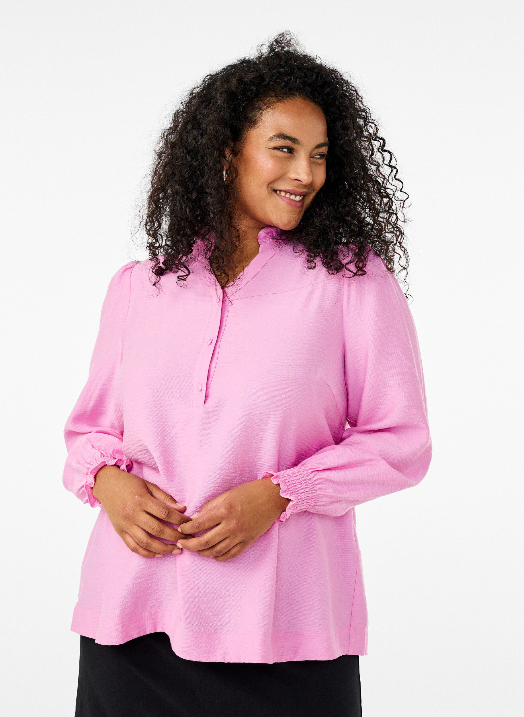 ZizziBluse mit R&uuml;schenkragen, Pink, Model image number 0