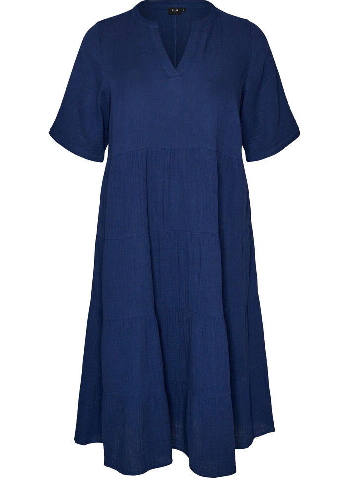 Midikleid in A-Linie aus Baumwoll-Musselin, Blau, Packshot image number 0