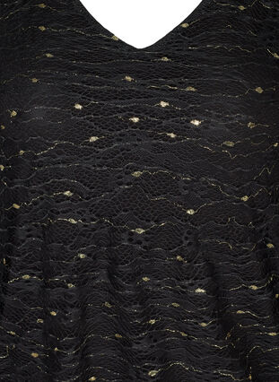 Spitzenbluse mit V-Ausschnitt, Black w Gold, Packshot image number 2