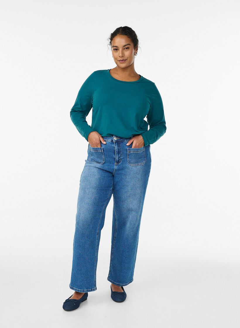 Basic Top aus Jersey mit langen Ärmeln, Grün, Model image number 1