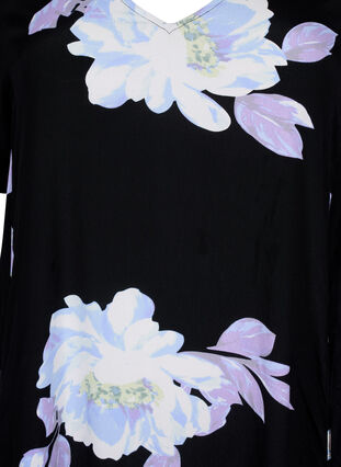 Blumenkleid aus Viskose mit kurzen Ärmeln, Black Big Flower AOP, Packshot image number 2
