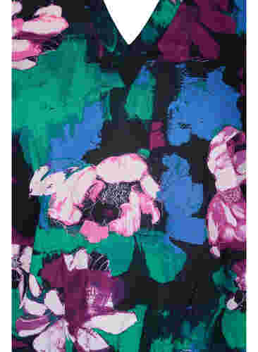 Geblümte Bluse mit 3/4-Ärmeln aus Viskose, Black Flower AOP, Packshot image number 2